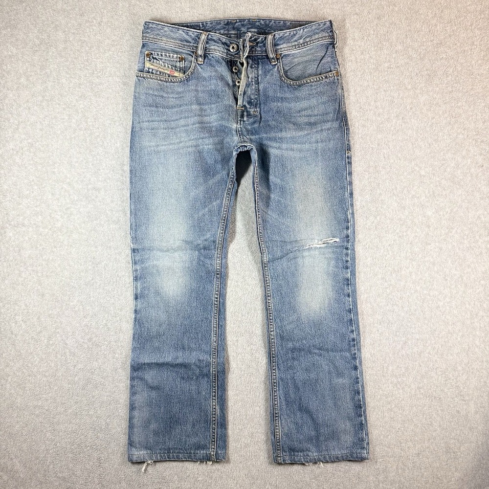 Diesel Jeans‎ Men 29x28 Blue Zatiny Bootcut Ripped Western Rodeo Hemmed 0800Z